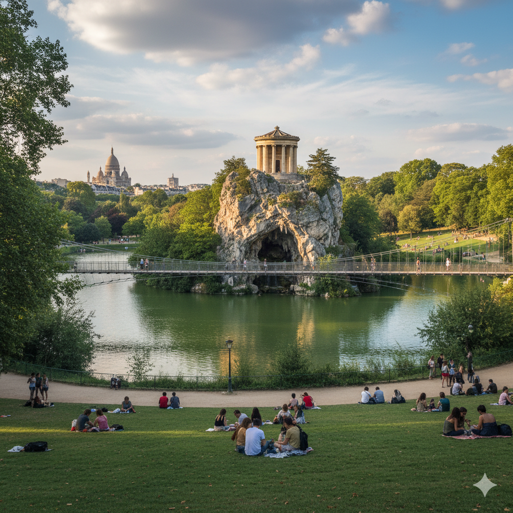 Discover the peaceful side of Paris at Parc des Buttes-Chaumont.