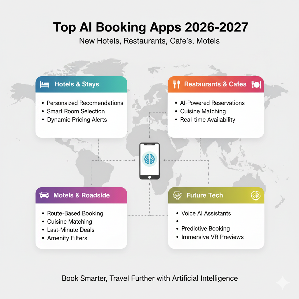 Top AI Booking Apps 2026-2027 new hotels, restaurants, cafe's, motels