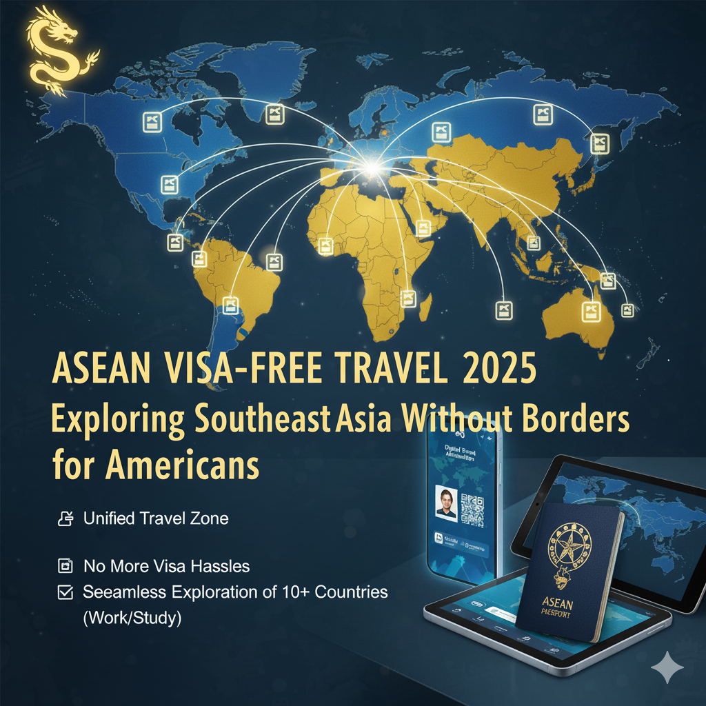 ASEAN visa-free travel 2025 collage of Southeast Asia landmarks