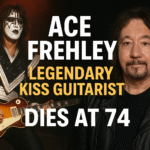 Ace Frehley live on stage with KISS makeup and Les Paul guitar