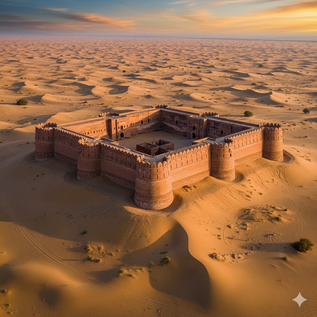 Aerial view of Punjab’s Derawar Fort in Cholistan Desert showing grandeur of historic forts in Pakistan