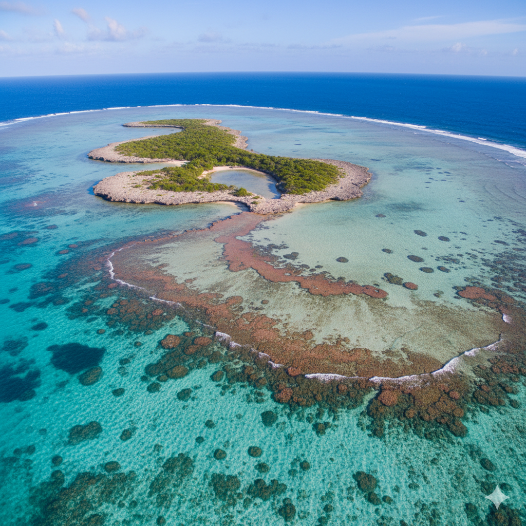 micro coral bridge reef ridge connecting islets during low tide