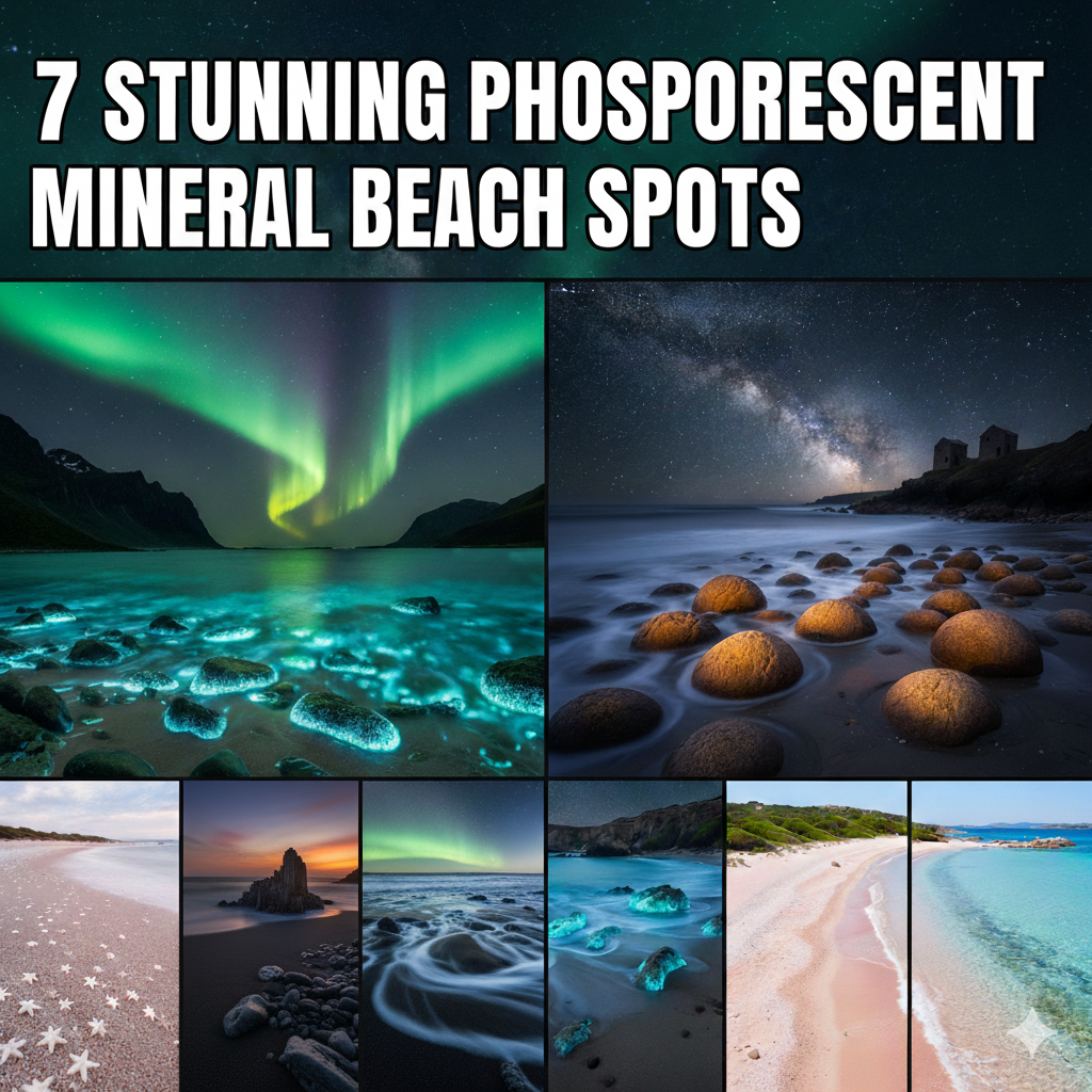 7 amazing phosphorescent mineral beach wonders glowing sands under moonlight collage