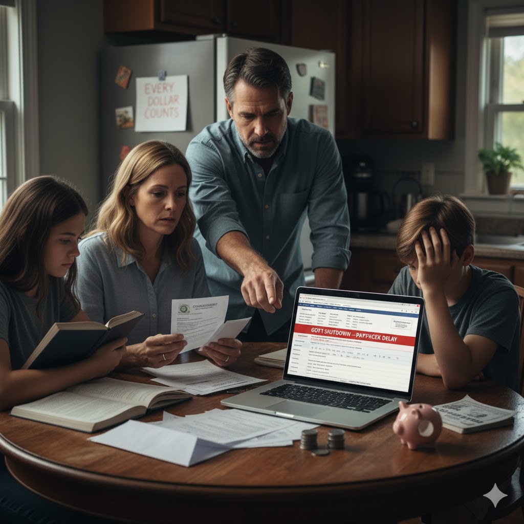 American family managing budget during U.S. government shutdown