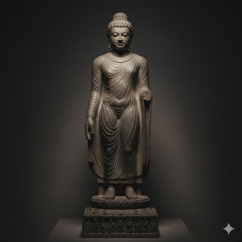 Ancient Gandhara statue of Buddha with Greek artistic influence