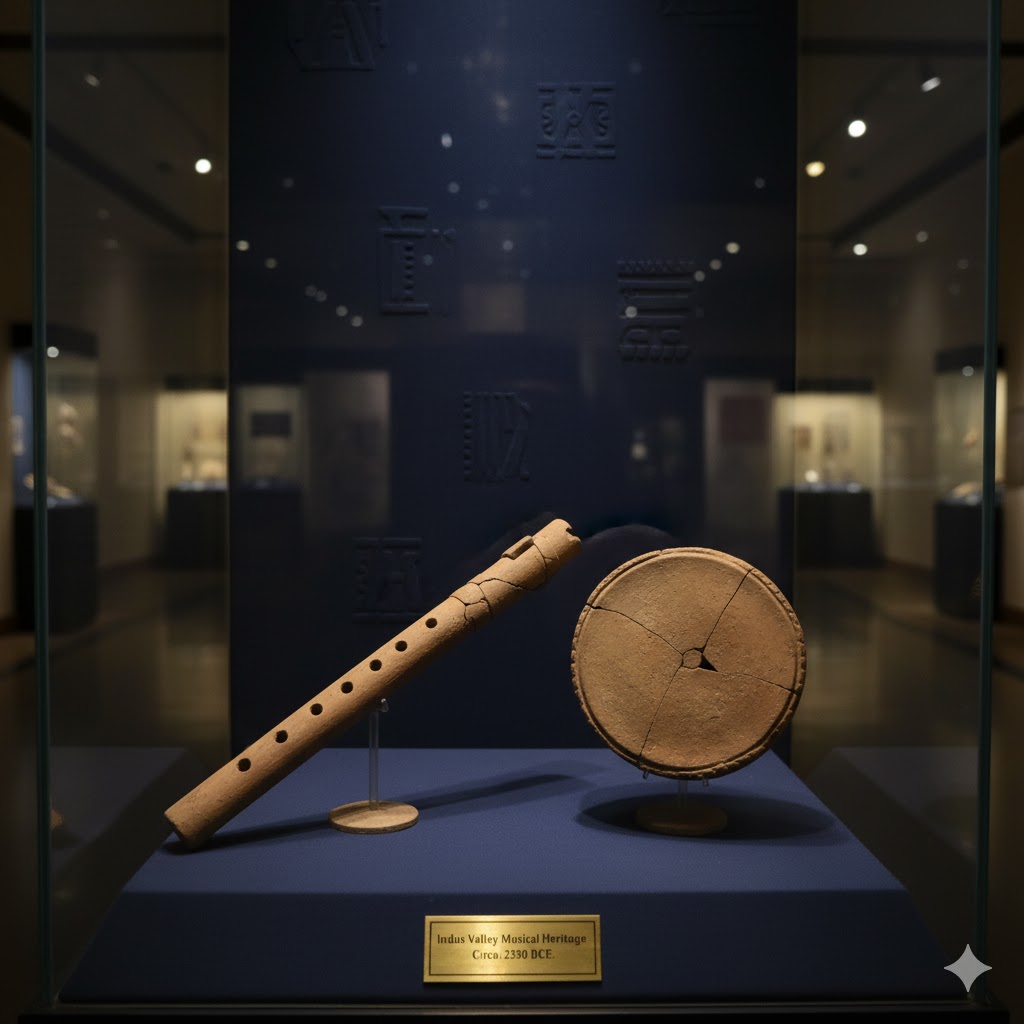 Ancient clay flute and drum artifacts from Indus Valley displayed in Pakistan Museum of Folk Heritage, Islamabad. Ancient clay flute and drum artifacts from Indus Valley displayed in Pakistan Museum of Folk Heritage, Islamabad.