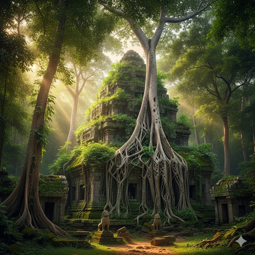 Ancient jungle-covered pyramid temple of Koh Ker in Cambodia. 