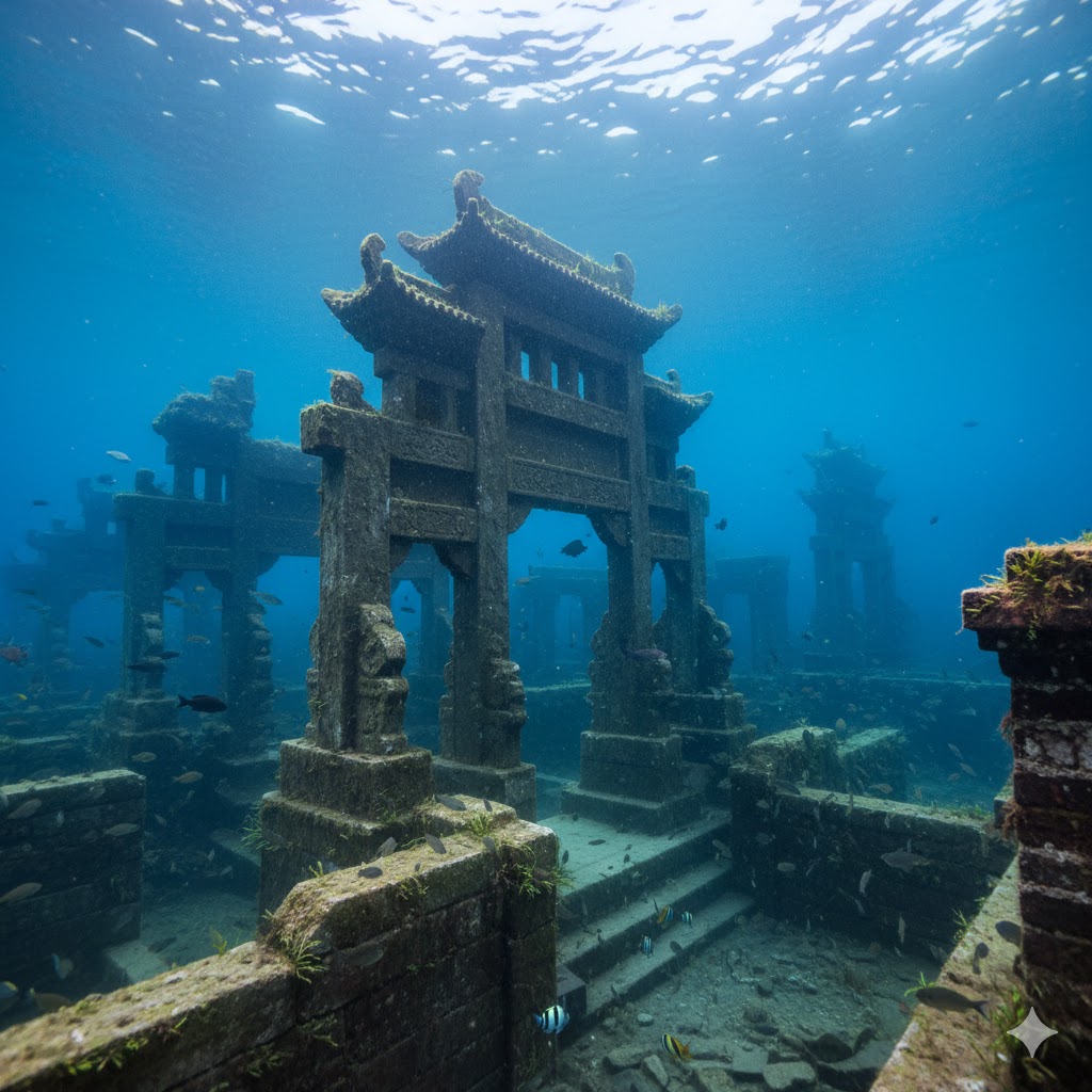 Ancient stone arches submerged underwater at Shicheng, China’s Lion City.