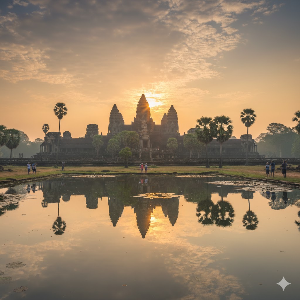 Angkor Wat sunrise reflection in Siem Reap, Cambodia