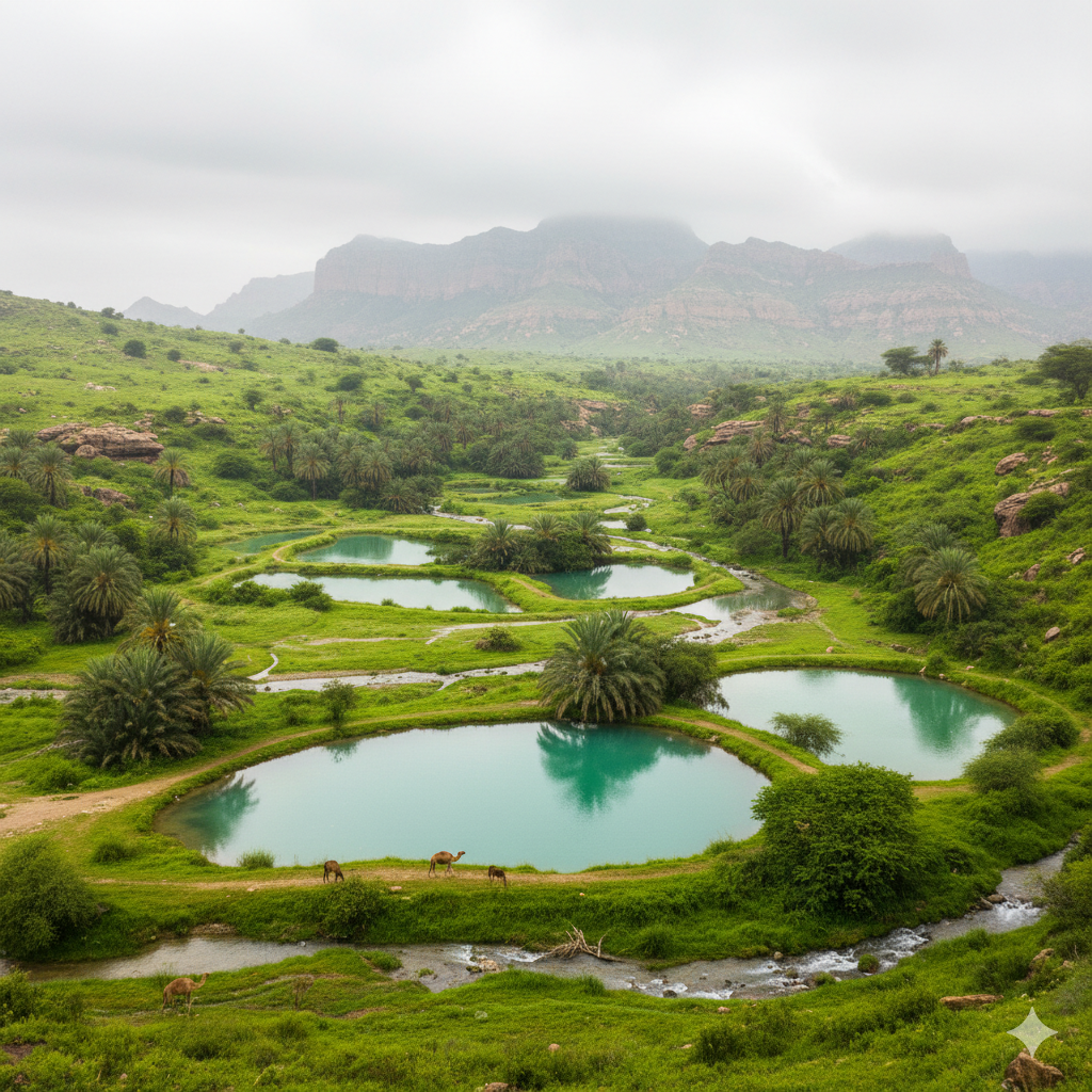Ephemeral desert pool wildlife in Dhofar Oman seasonal pools after monsoon rains