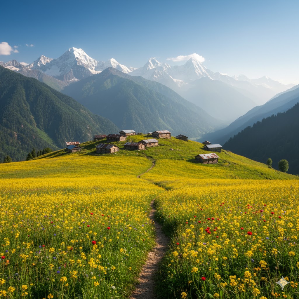 Arrang Kel meadow in full bloom with yellow flowers during summer season