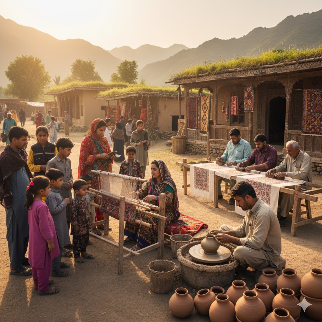 Artisans demonstrating traditional crafts at Lok Virsa Heritage Village, Islamabad
