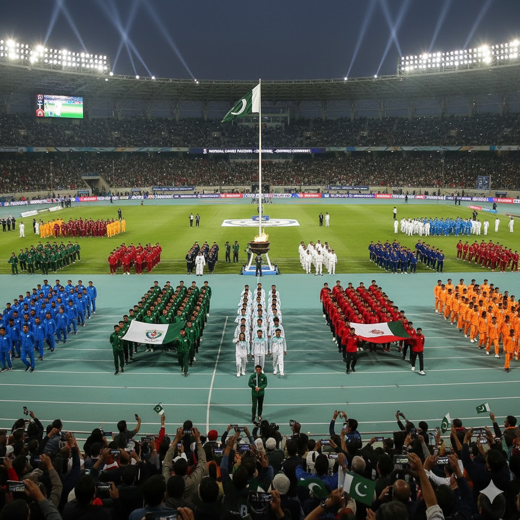Athletes marching during opening ceremony of National Games Pakistan