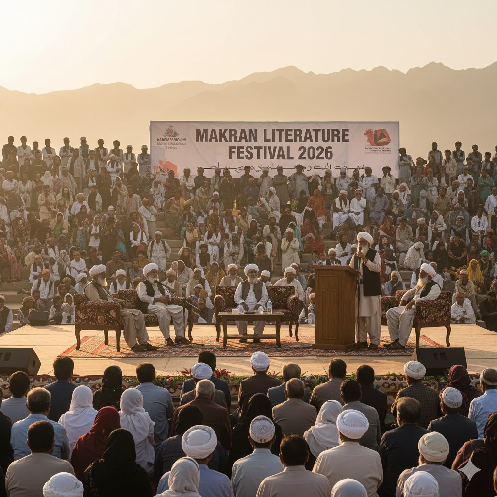 Audience listening to Balochi poets at Makran Literature Festival 2026