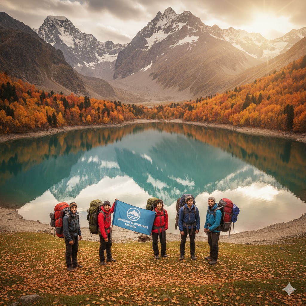Autumn-colored hidden lake with mountains in Northern Pakistan during 2026 adventure