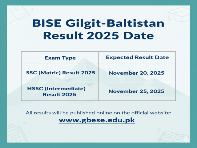 BISE Gilgit-Baltistan Result 2025 dates