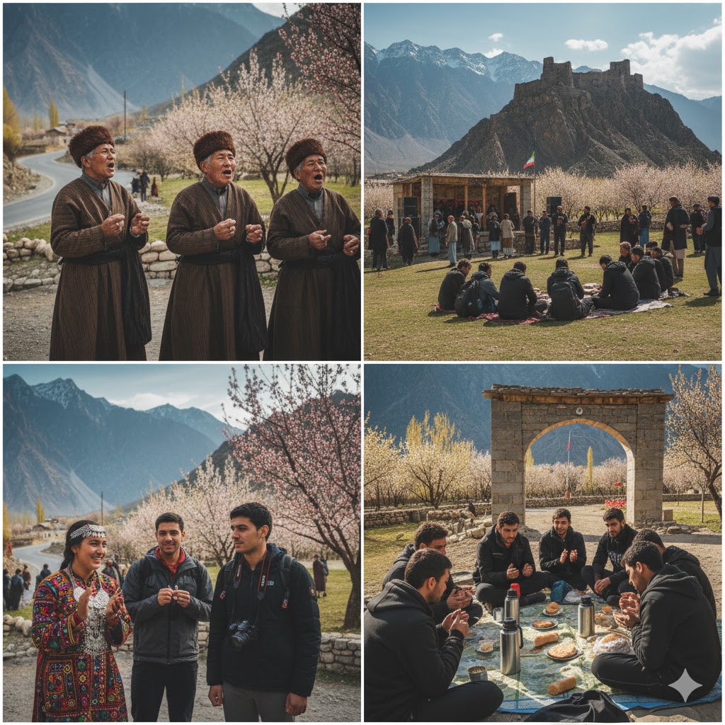 Balti musicians performing traditional throat singing at Karakoram Cultural Festival near Kharpocho Fort Skardu Balti musicians performing traditional throat singing at Karakoram Cultural Festival near Kharpocho Fort Skardu