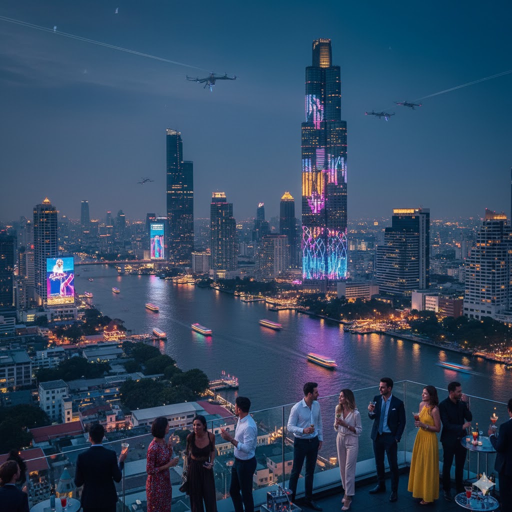 Bangkok city lights night view 2025 travel Thailand reopening