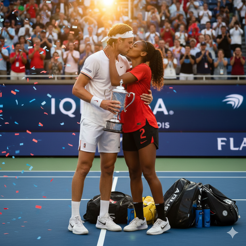 Ben Shelton and Trinity Rodman share a courtside kiss after victory 