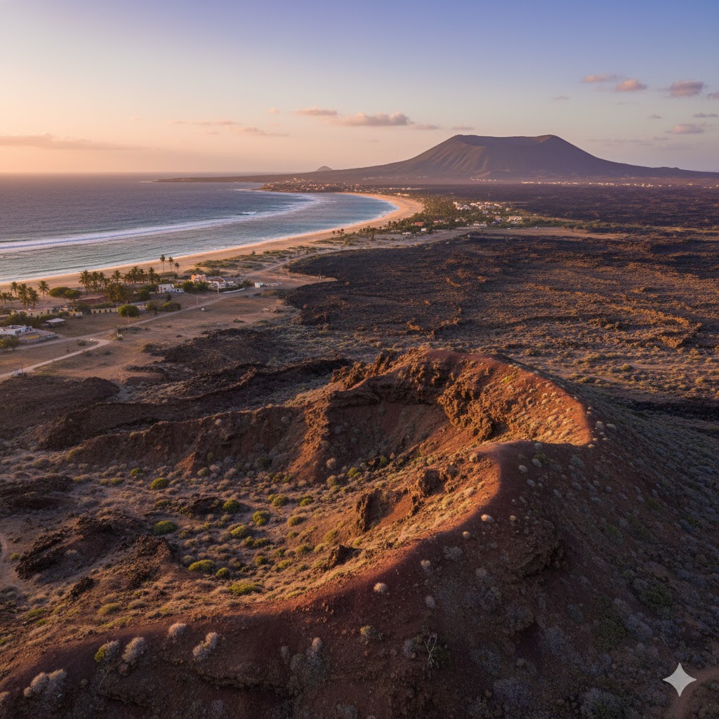 Cabo Verde volcanic landscape overlooking Sal Island beach