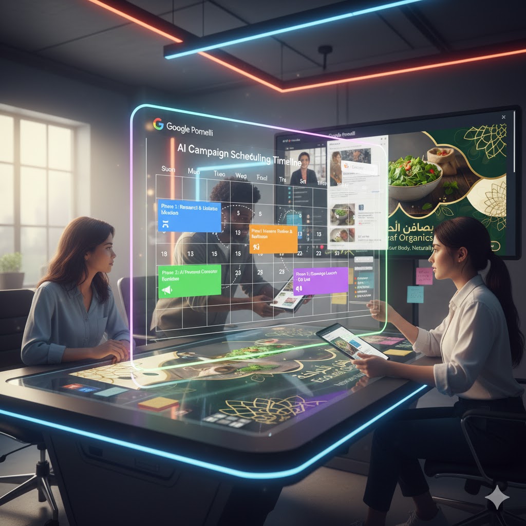  Calendar graphic illustrating Pomelli campaign scheduling timeline