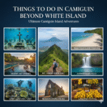 things to do in Camiguin beyond White Island collage featuring waterfalls, hot springs, and Mantigue Island