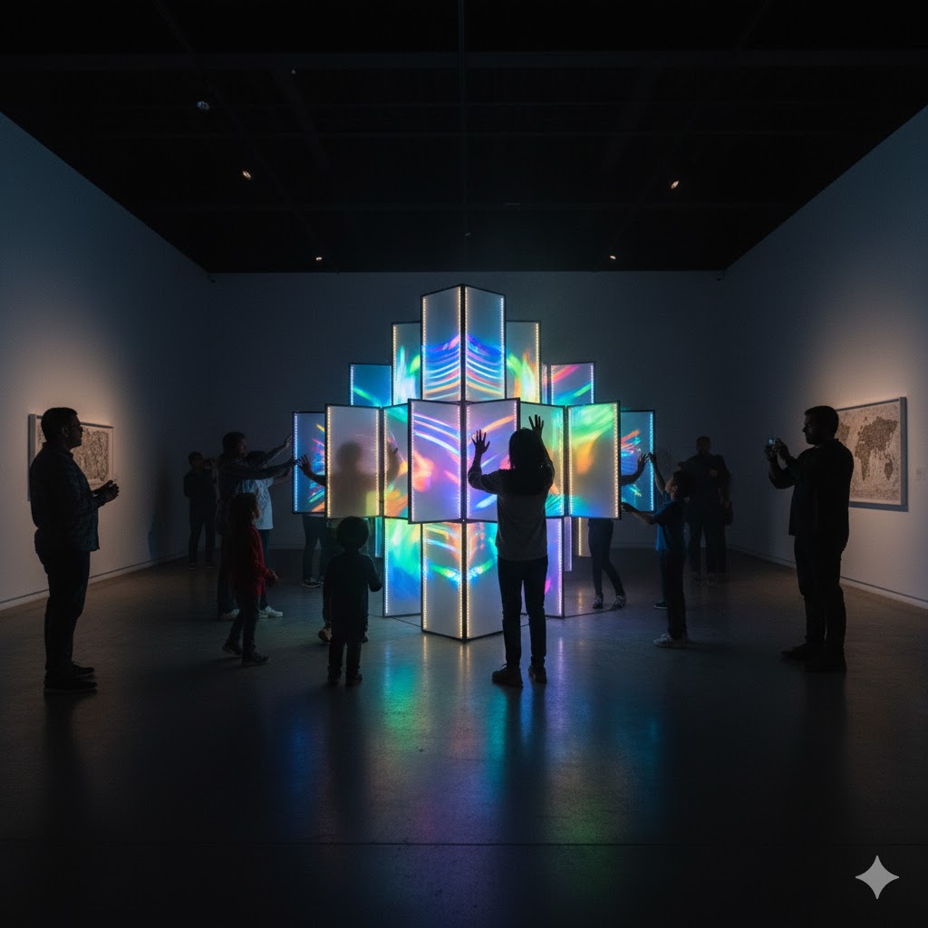 Canvas Gallery Lahore branch showcasing interactive modern art installation with LED lighting.
