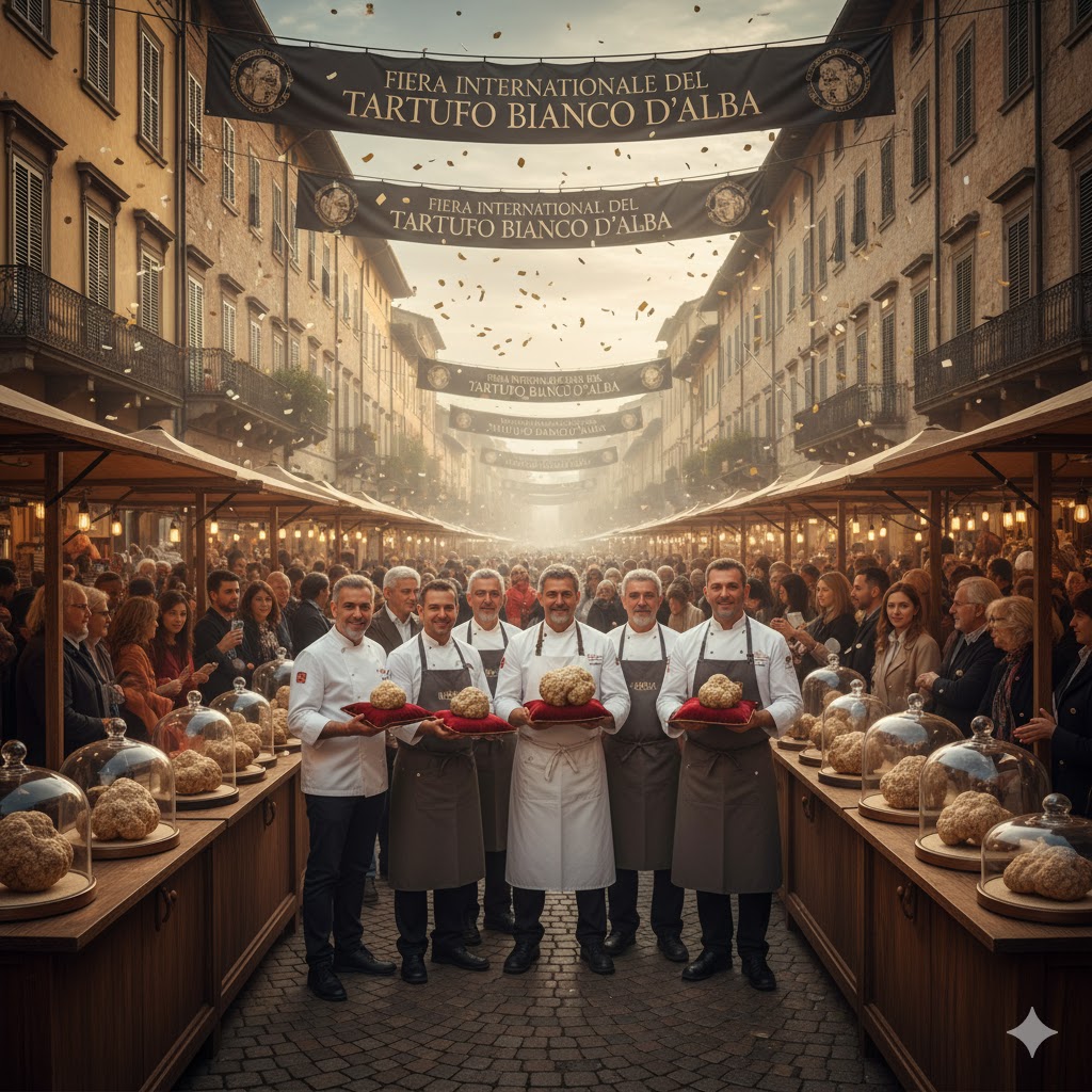 Chefs presenting truffles at Alba Fair 2026 in Italy