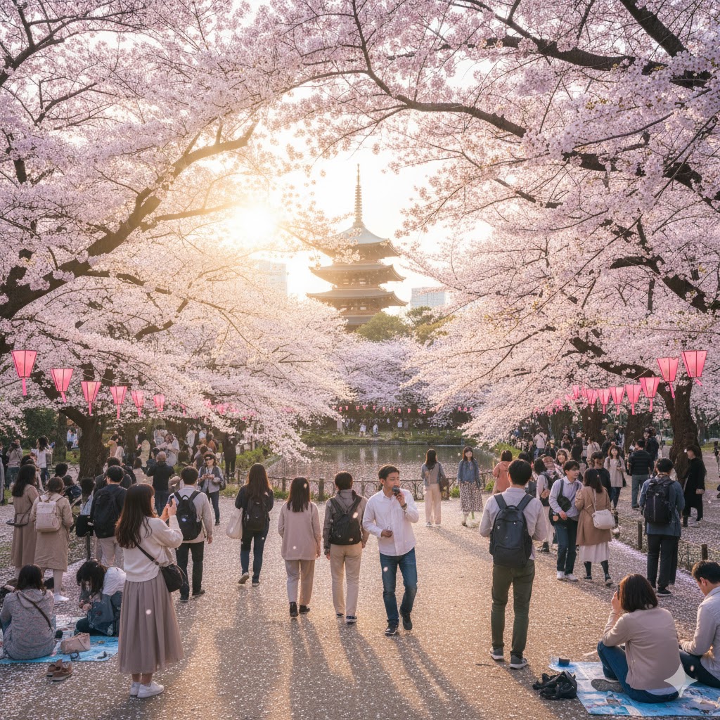 Cherry blossoms in full bloom at Ueno Park, Tokyo during spring 2026