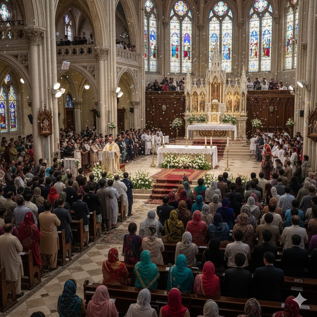 Christian community celebrating Easter morning mass in Lahore