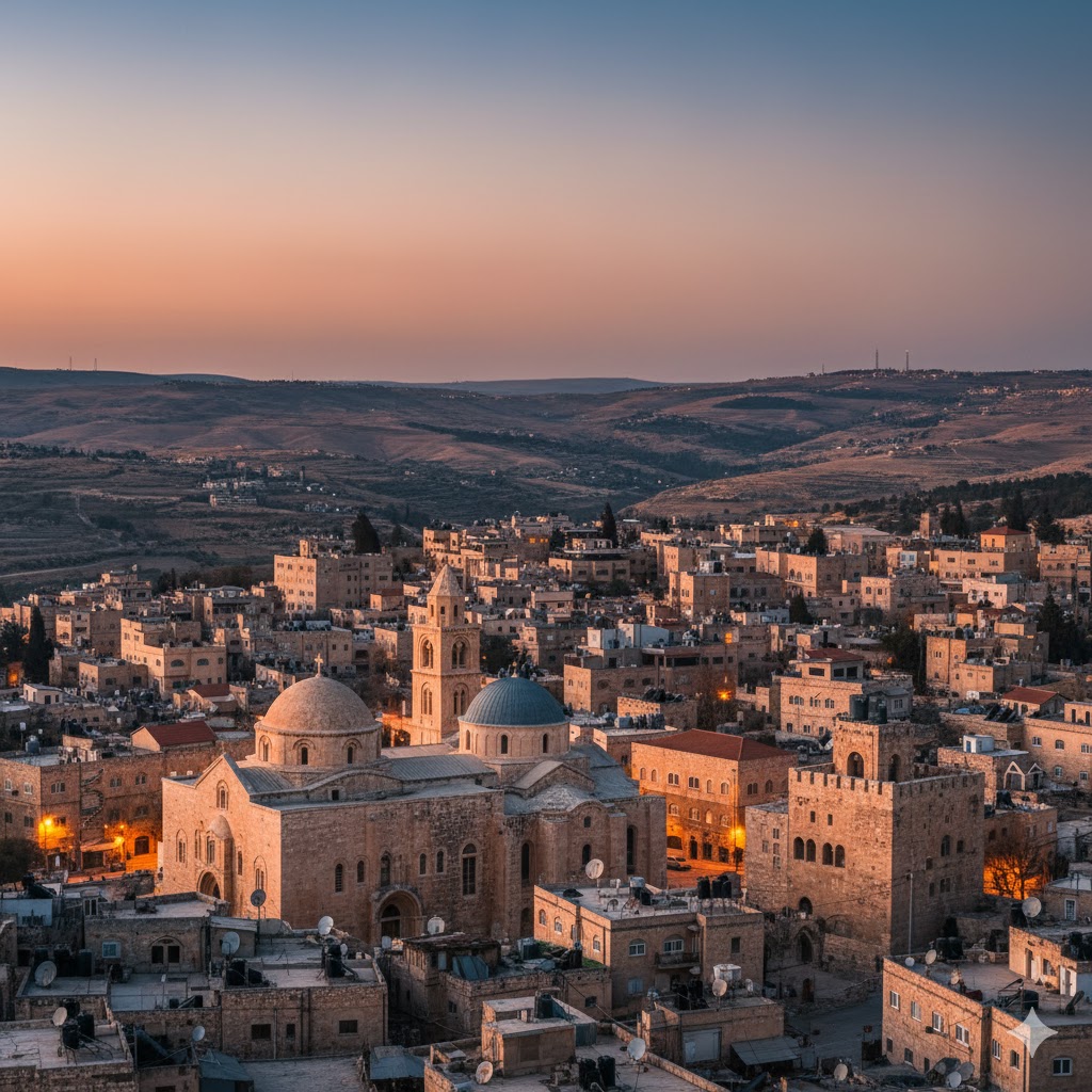 Church of the Nativity and old city rooftops, Bethlehem, Palestine