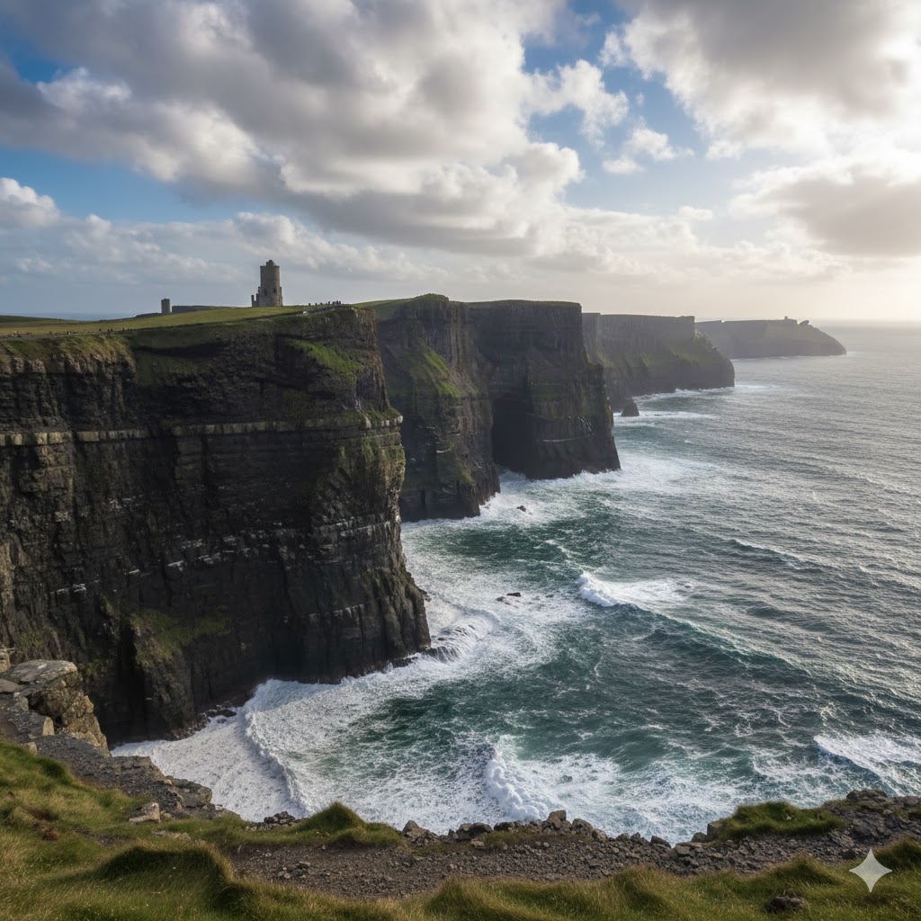 Cliffs of Moher rising dramatically over the Atlantic Ocean, Ireland