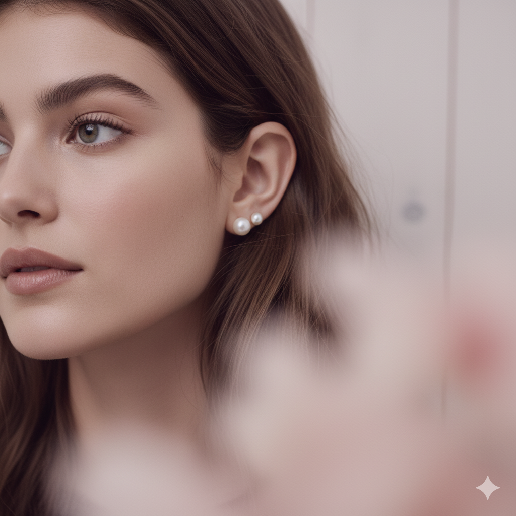 Kaia Gerber pearl earrings and pink-black kitten heels
