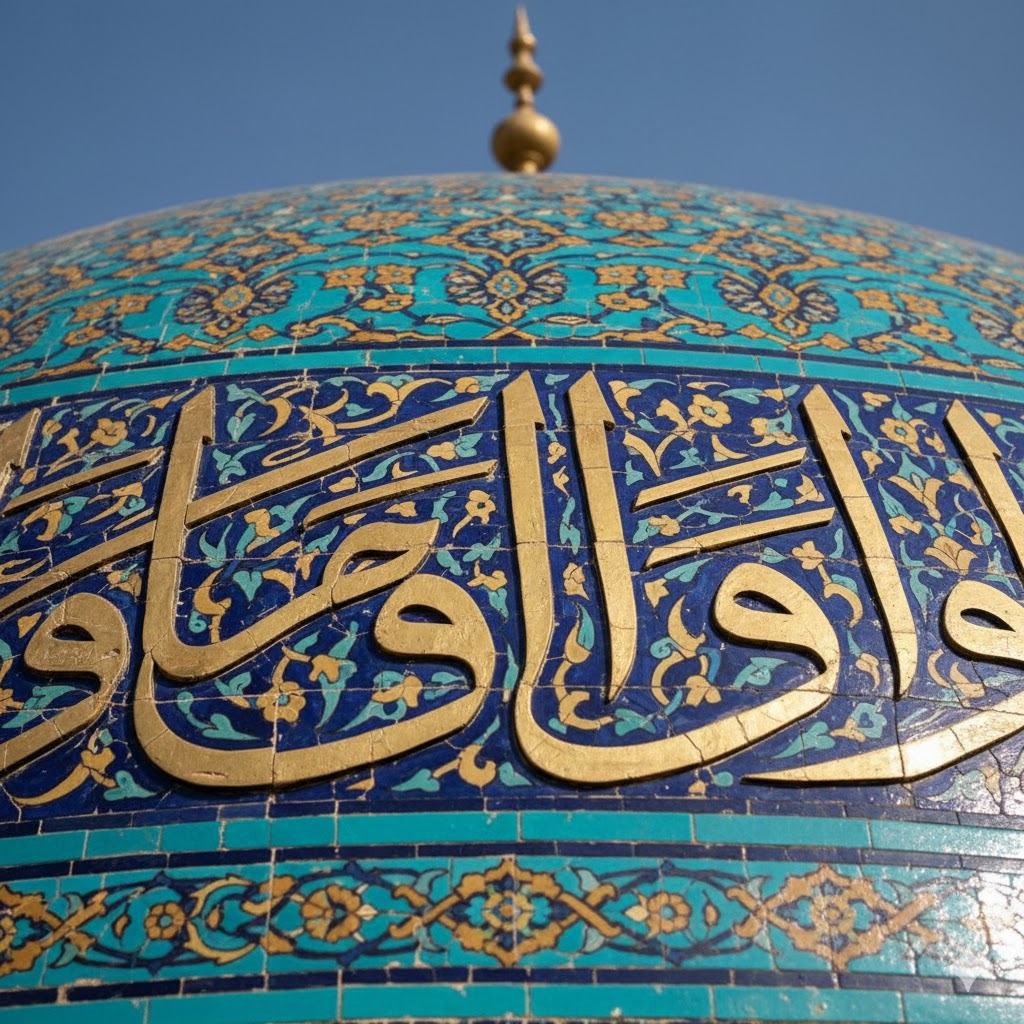 Close-up of calligraphy on Shah Rukn-e-Alam shrine showing intricate Persian artistry
