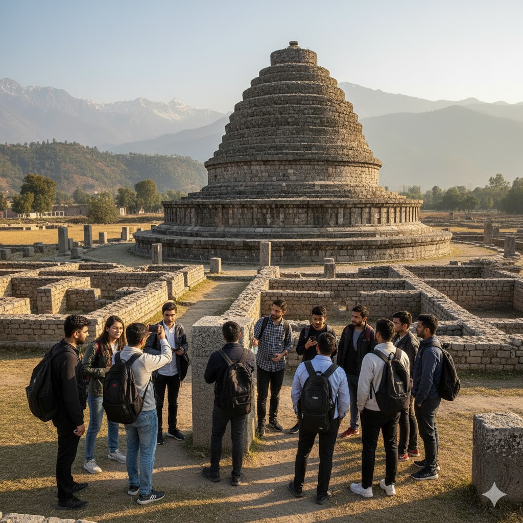 College group visiting Butkara Stupa in Swat Valley, Pakistan.