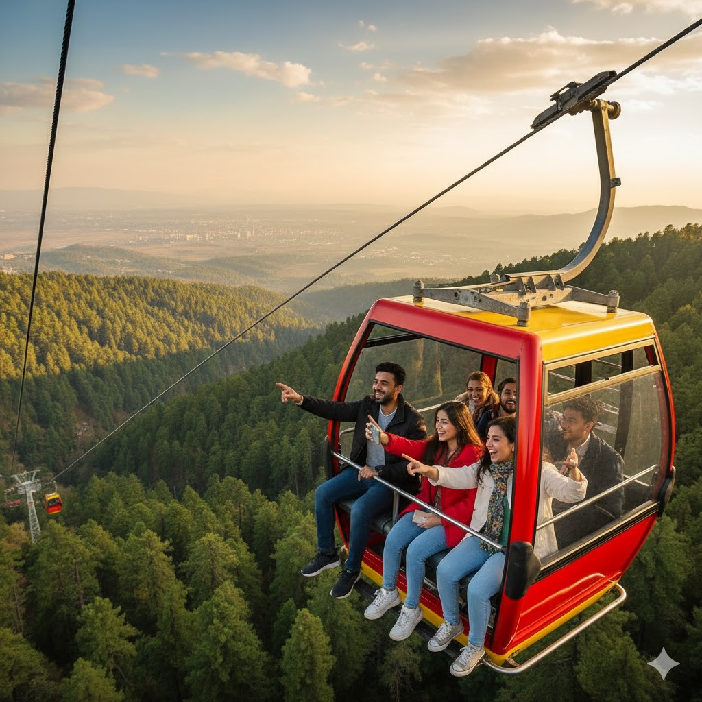 College students enjoying a cable car ride at Patriata in Murree near Islamabad