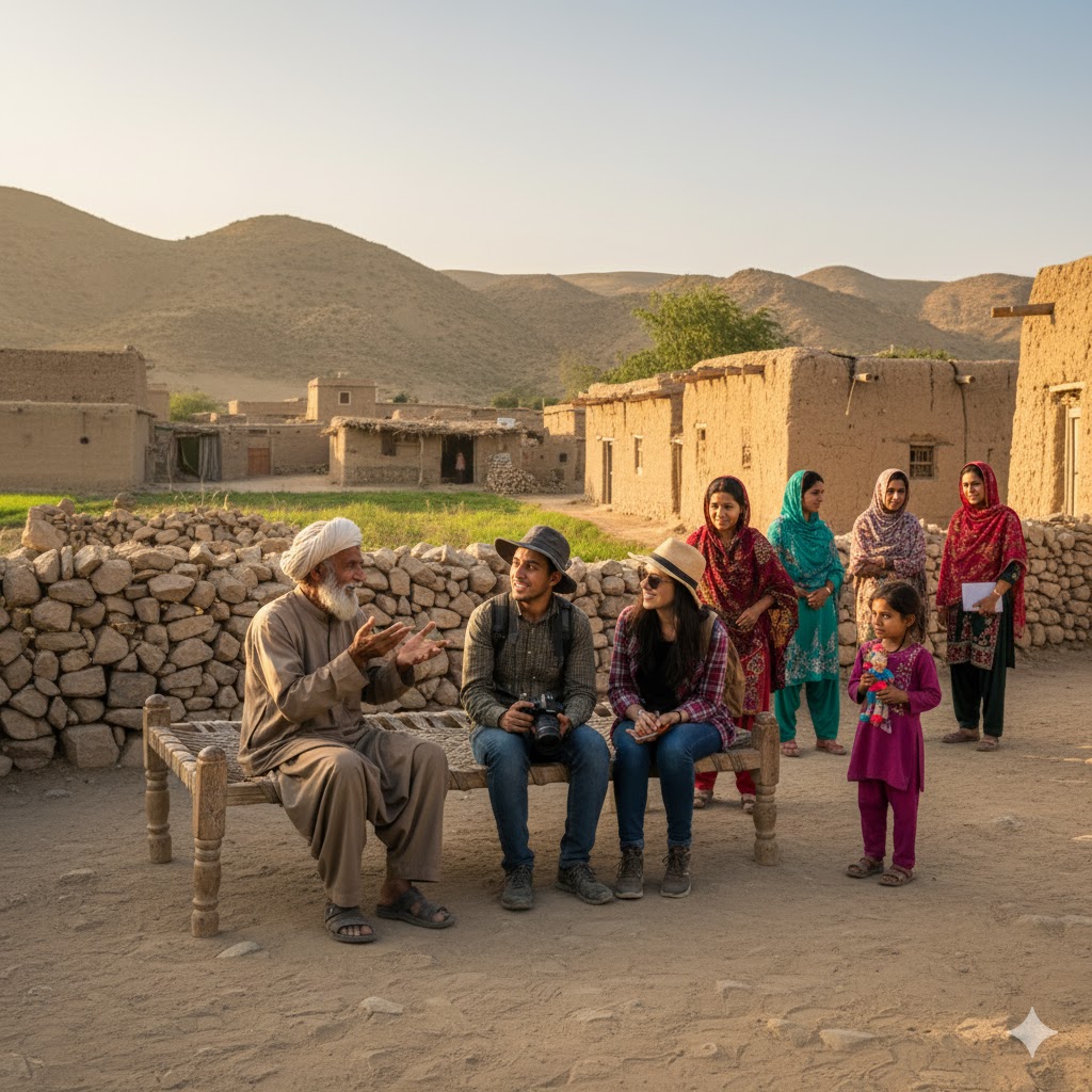 College students interacting with local villagers along Silk Road heritage trails.