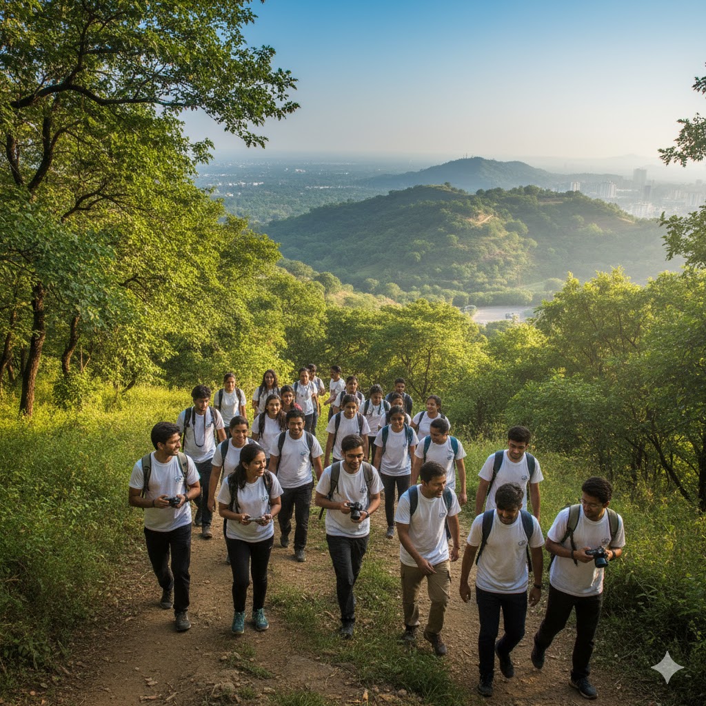 College students trekking along Trail 3 in Margalla Hills near Islamabad