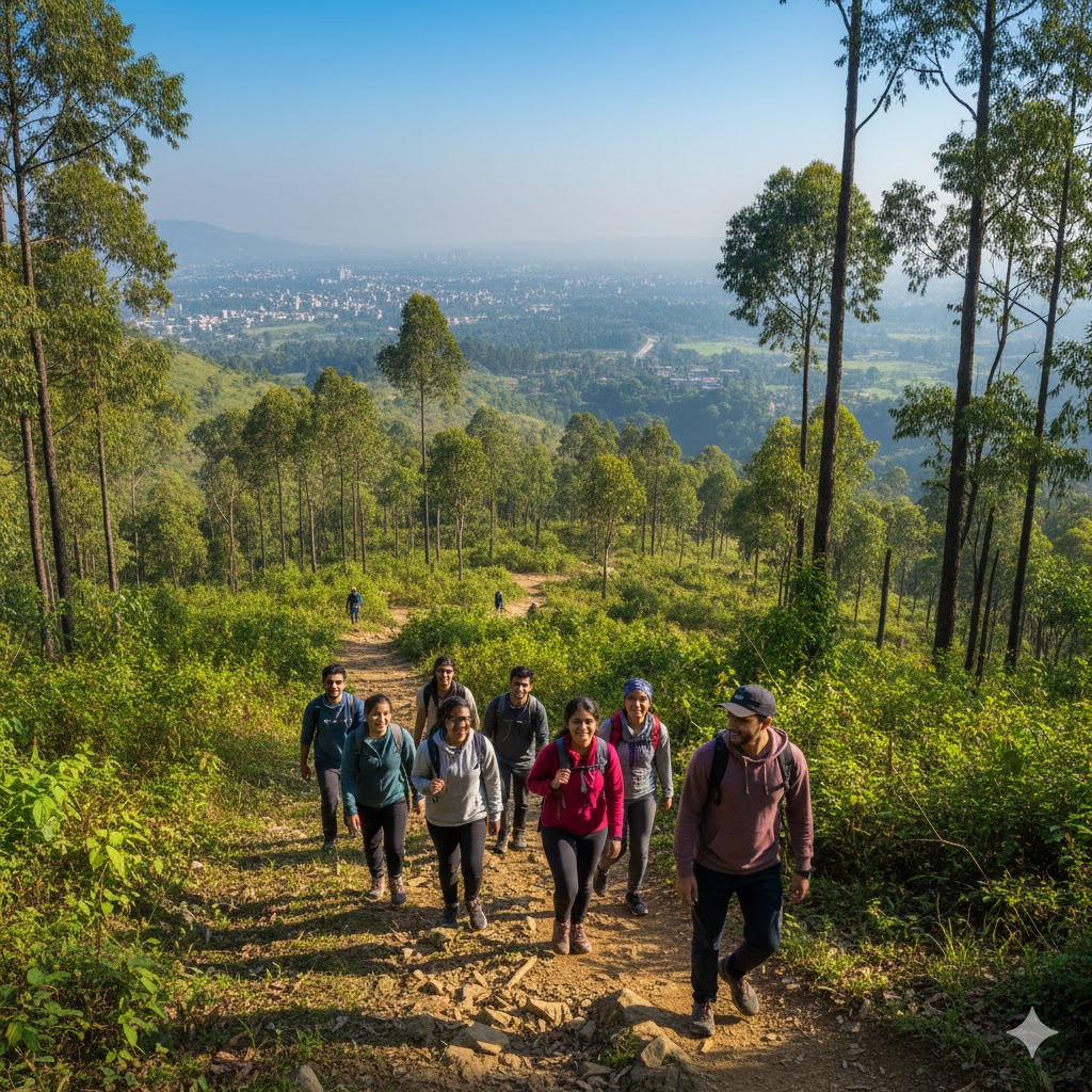 College students trekking along Trail 3 in Margalla Hills near Islamabad
