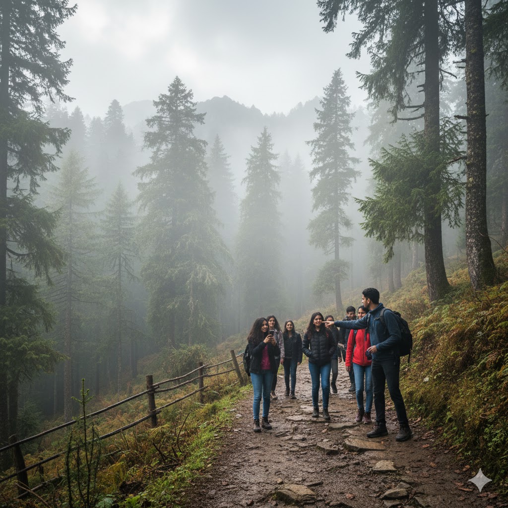 College travelers exploring Nathia Gali near Islamabad. 