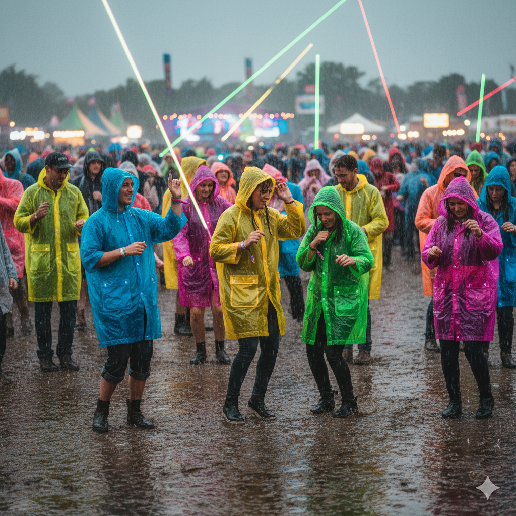 Festival crowd in rain Electric Castle Romania