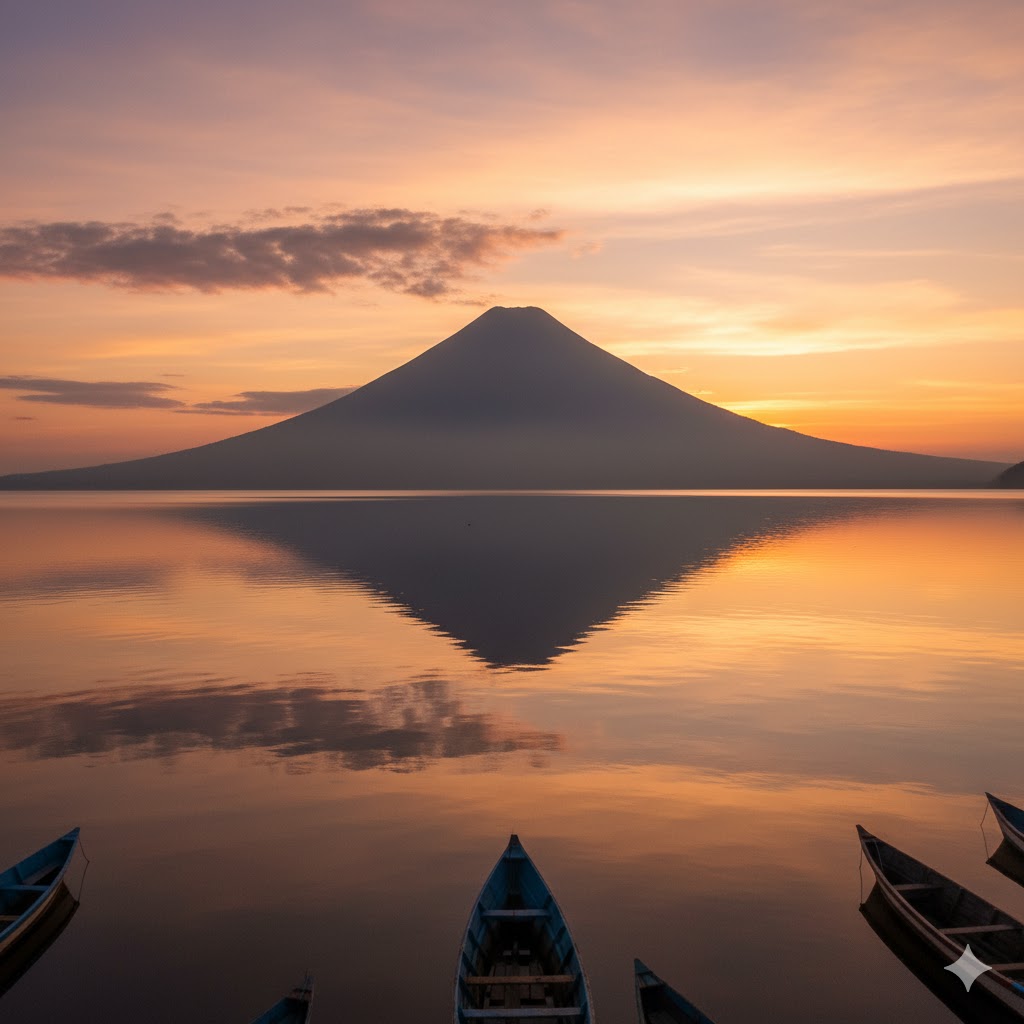 Concepción Volcano reflected in Lake Nicaragua at sunset