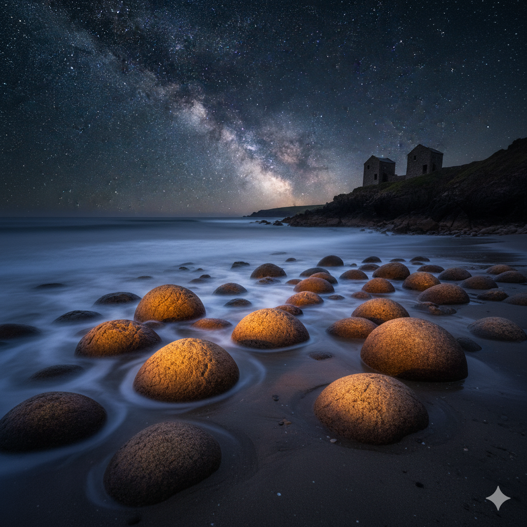 phosphorescent mineral beach Cornwall UK glowing stones