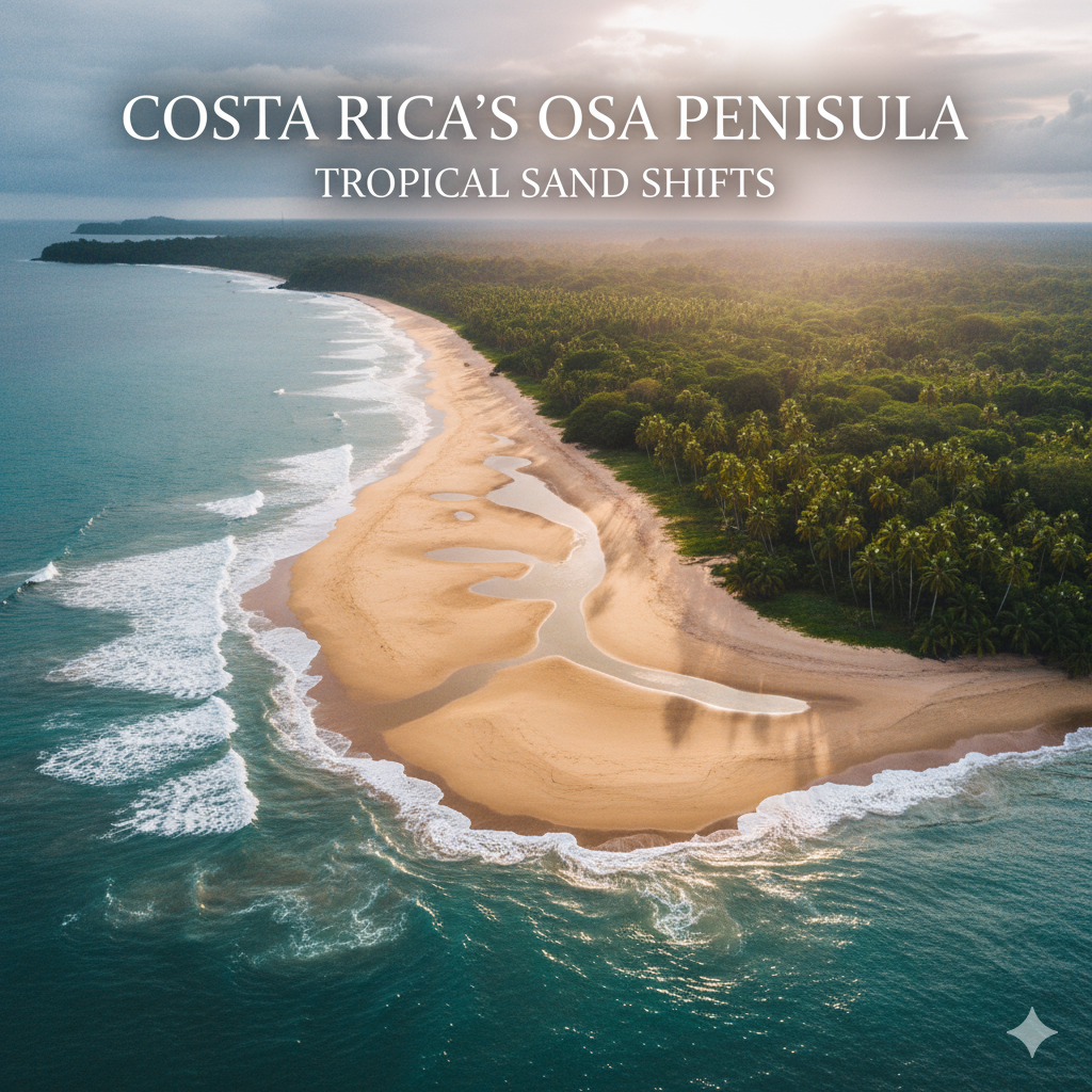 Osa Peninsula Costa Rica seasonal black sand beach after tropical rain