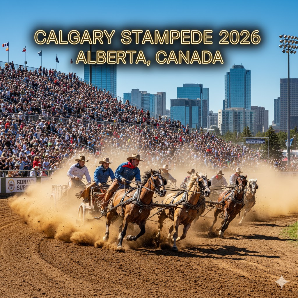 Cowboys competing at Calgary Stampede 2026 in Alberta