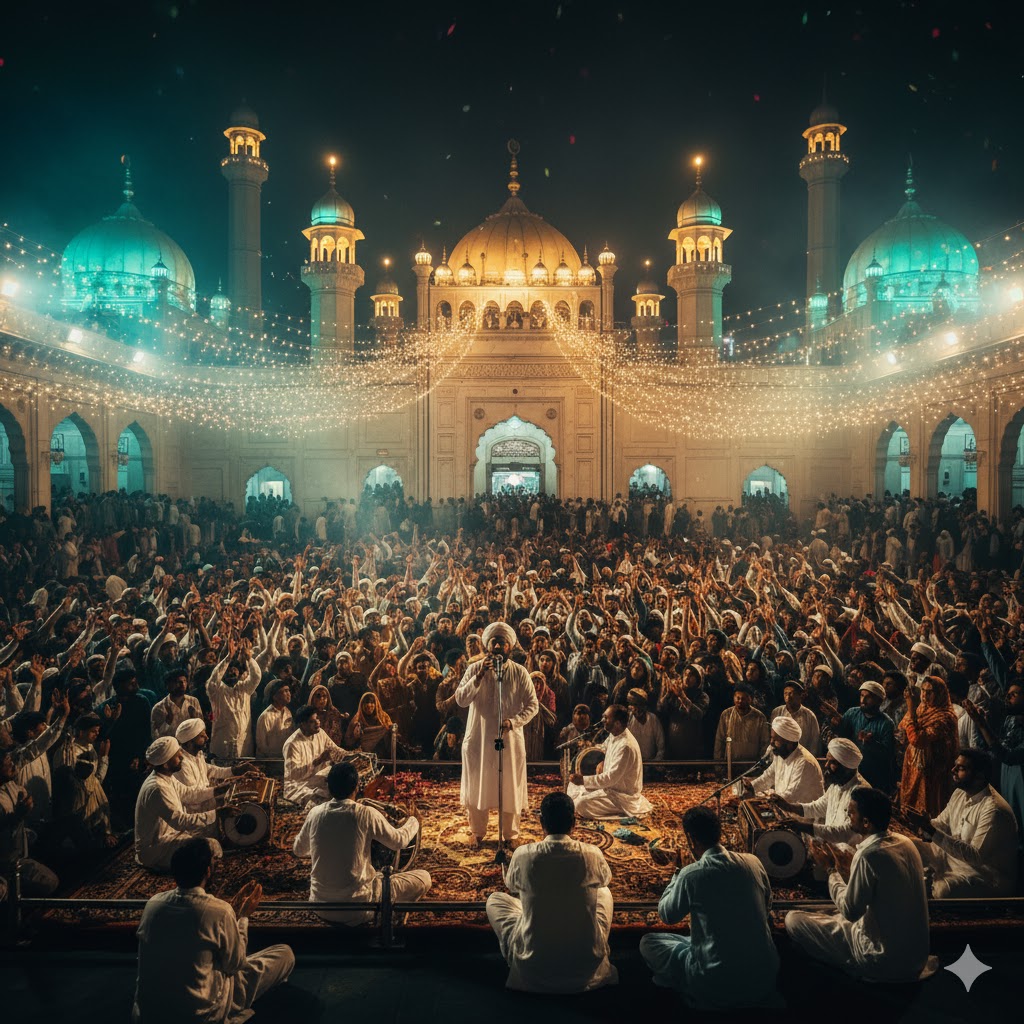 Crowds gathering at Data Darbar shrine for Thursday night qawwali session