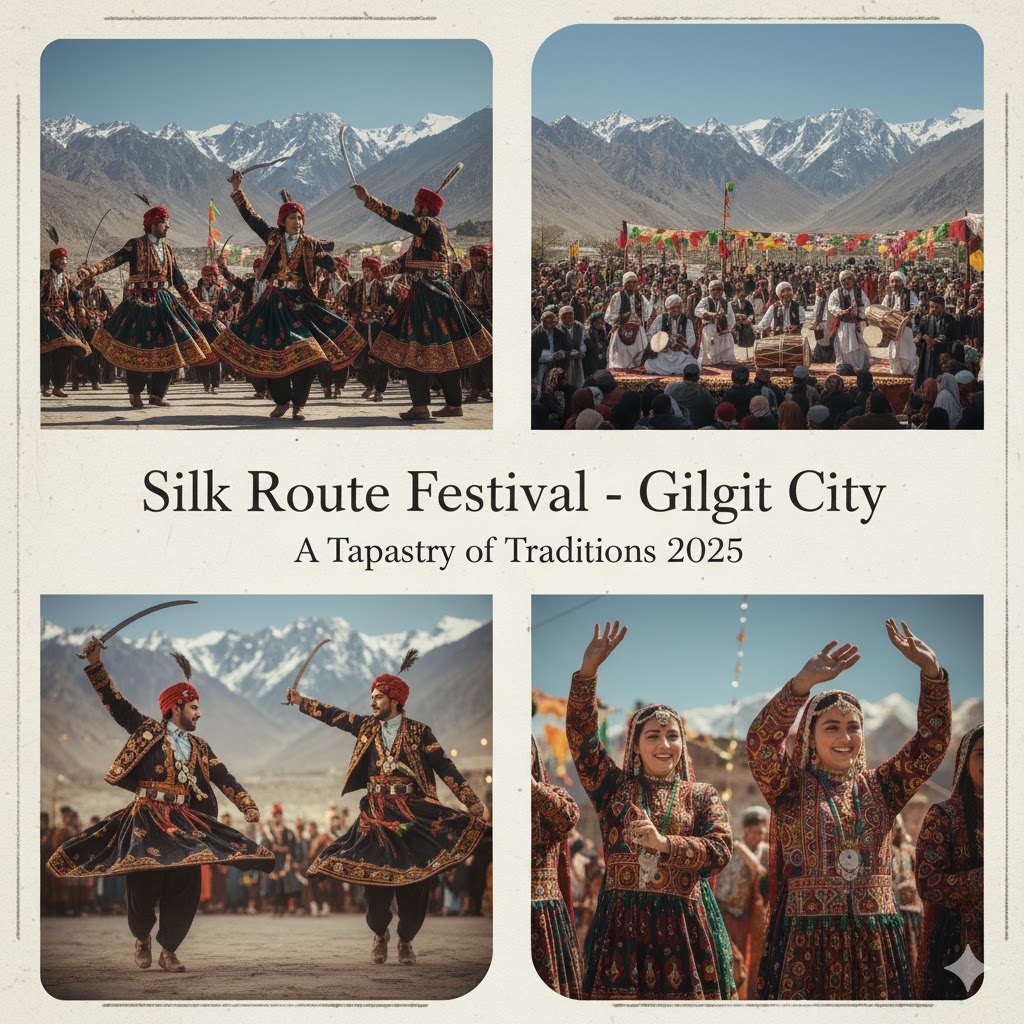 Cultural performers in colorful dresses dancing during Silk Route Festival in Gilgit City Cultural performers in colorful dresses dancing during Silk Route Festival in Gilgit City