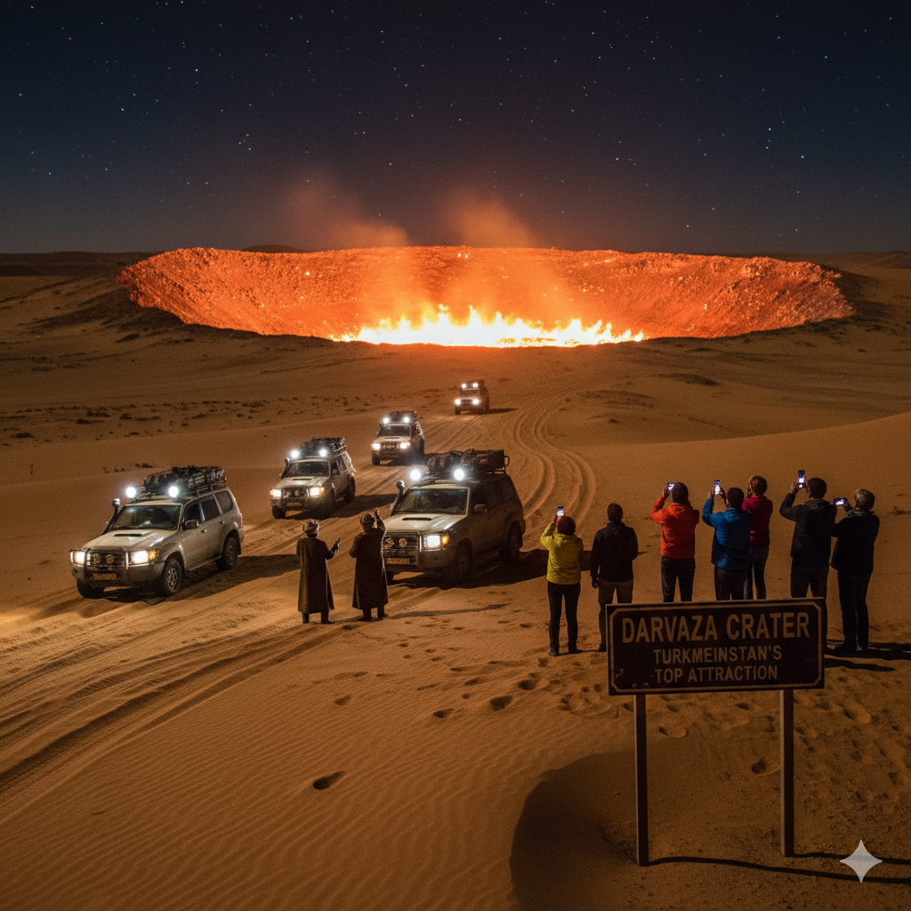 Darvaza Gas Crater, a popular tourist attraction in Turkmenistan