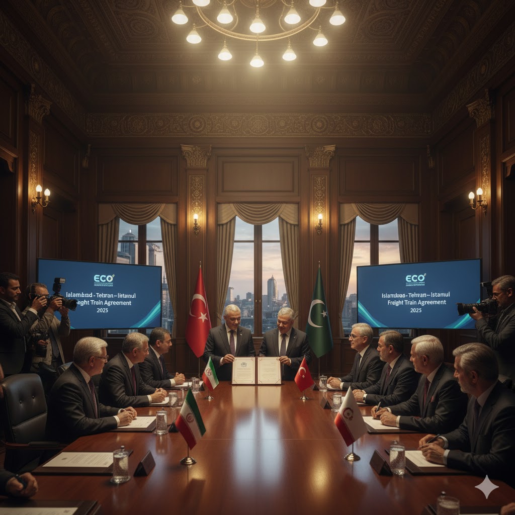 Delegates of ECO signing agreement for Islamabad–Istanbul freight revival in Ankara.