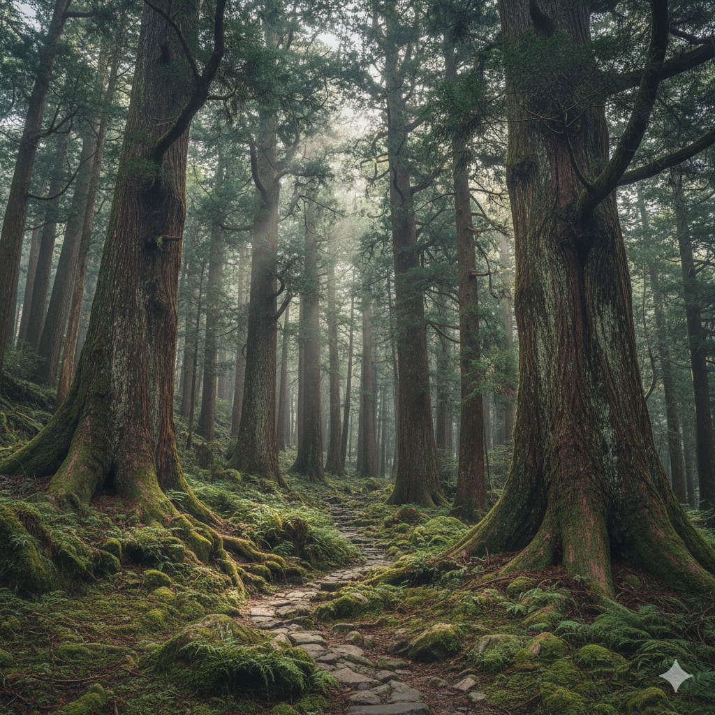 Dense cedar trees in Japan’s Whispering Woods